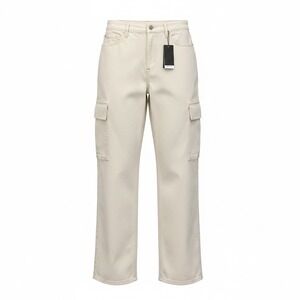 Zara Cargo Pants Women Size 6 Cream Straight Leg High Rise Utility Denim